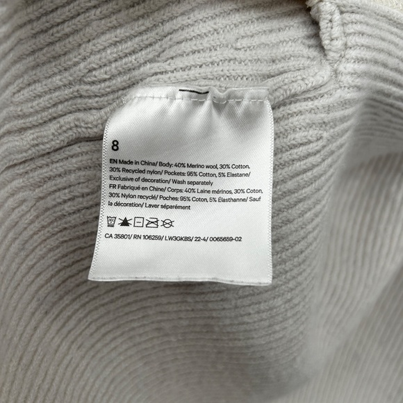 LULULEMON *Flawed* White Merino Wool Ribbed Knit Open Cardigan Sweater Size 8 - Picture 7 of 9